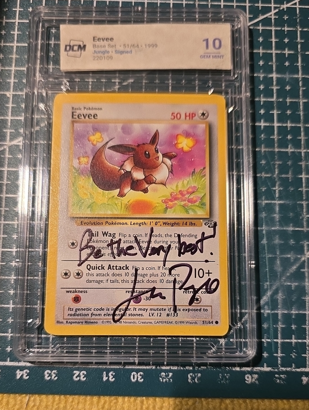 Eevee 1st Edition Base Set Signed Pokémon Card - Yellow Border